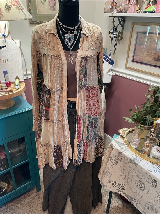 Young Threads Dresses & Skirts - Boho Patchwork Duster Jacket in Beige and Floral Mix Young Threads